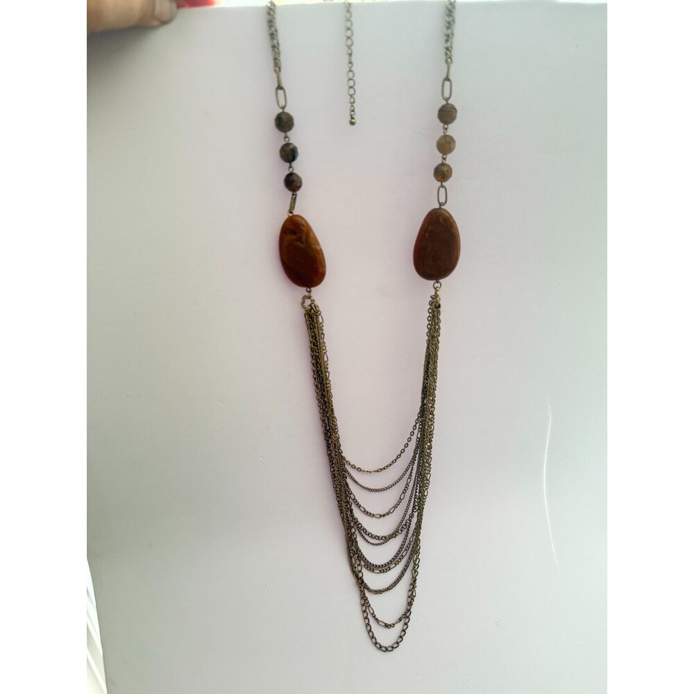 Vintage Boho Caramel Marbled Lucite Bead Multi Strand Layered Bib Statement - Picture 4 of 5